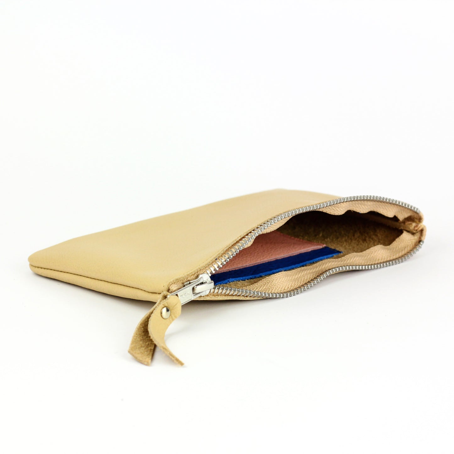 Beige Leather Zip Pouch