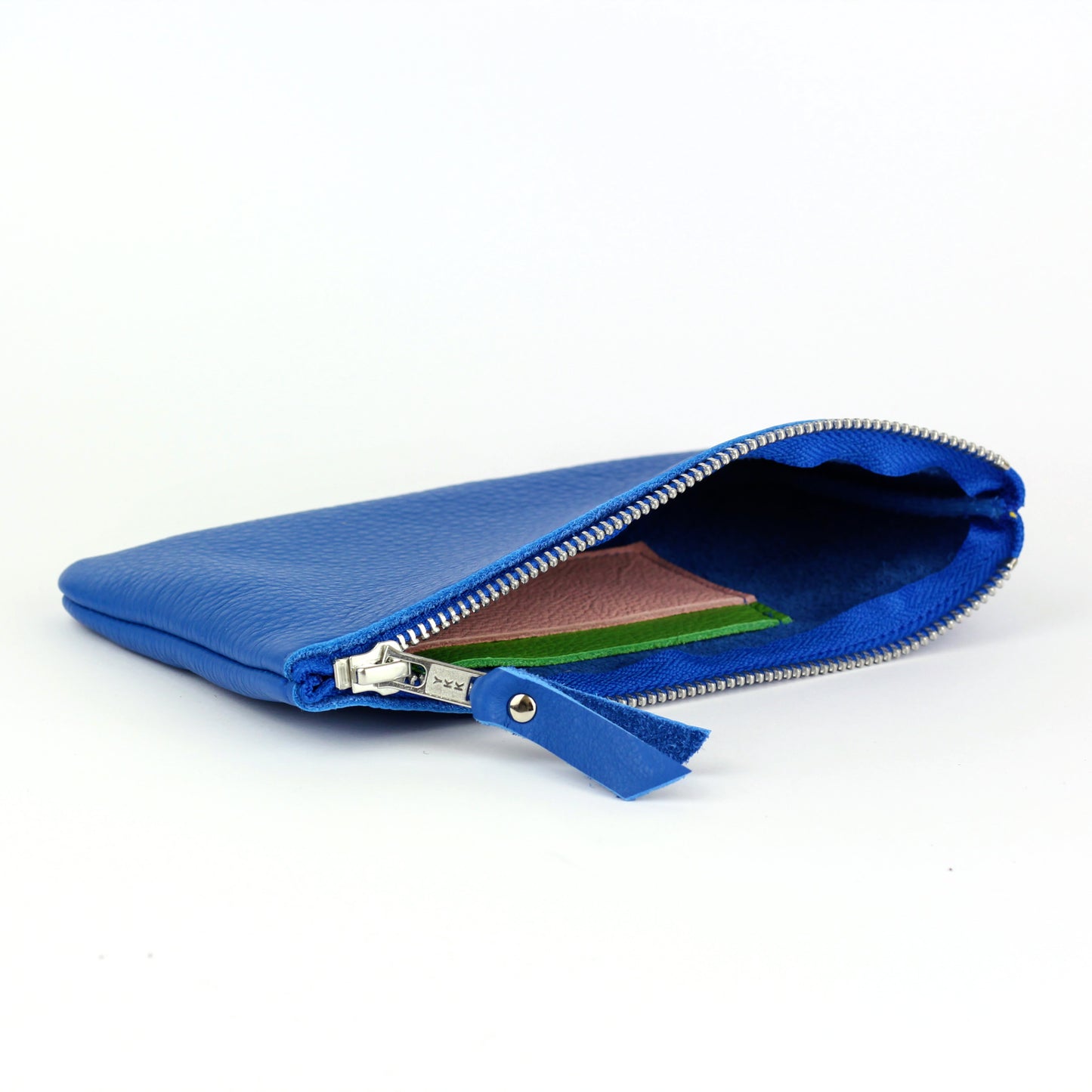 Cobalt Leather Zip Pouch