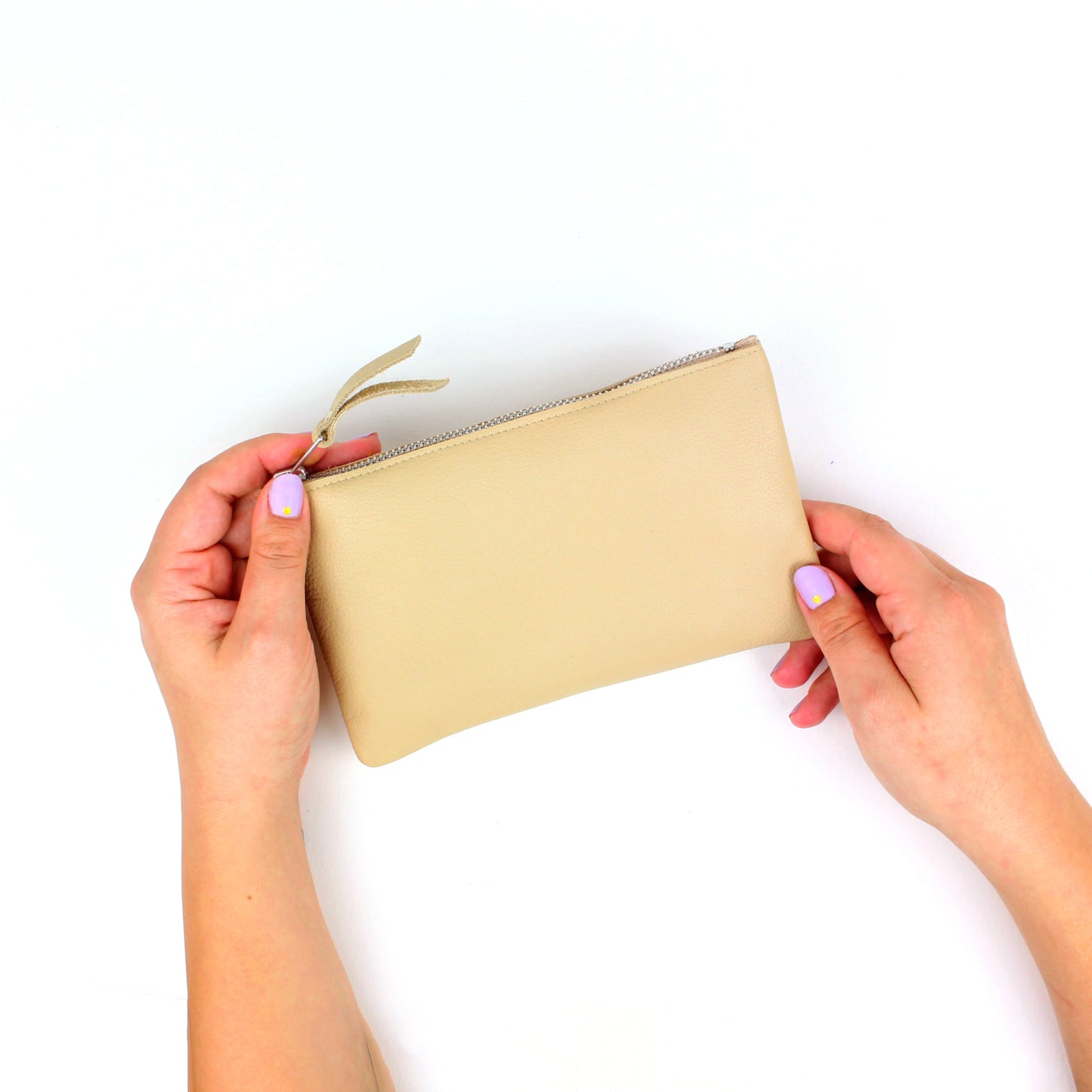 Beige Leather Zip Pouch