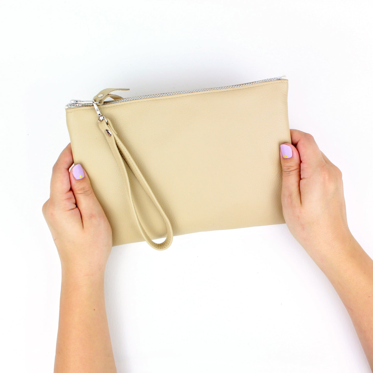 Beige Leather Clutch