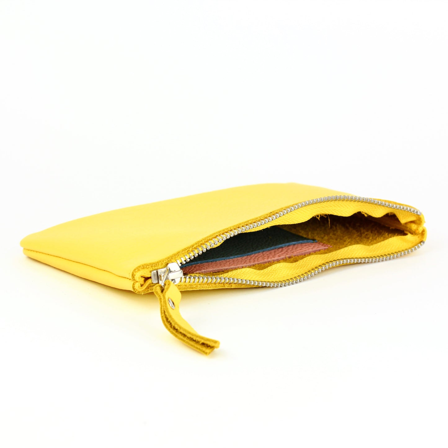 Yellow Leather Zip Pouch