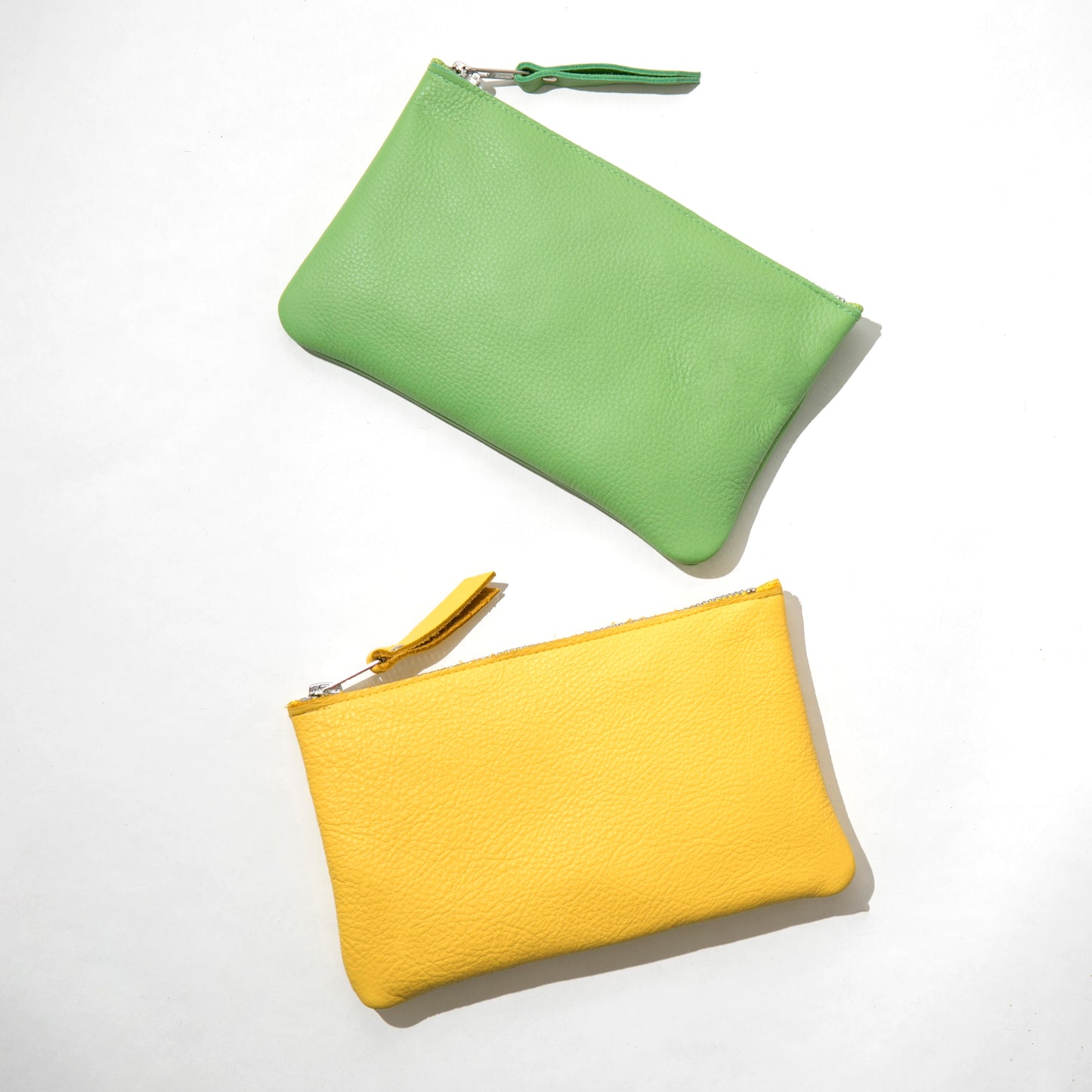 Yellow Leather Zip Pouch